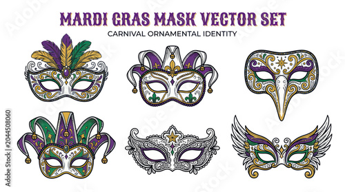 Quadro em tela Mardi Gras Mask Vector Set: Carnival Ornamental Identity