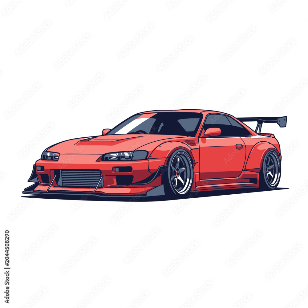 Naklejka premium Tuned Red Sports Car with Wide Body Kit