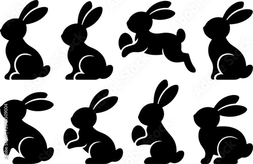 Easter Bunny Silhouette Collection Vector Set