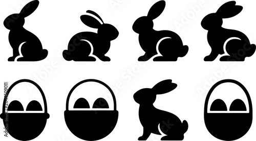 Easter Bunny Silhouette Collection Vector Set