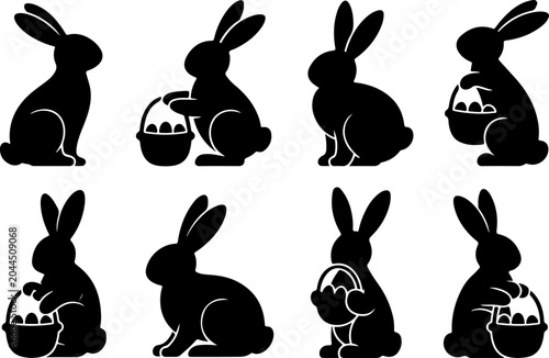 Easter Bunny Silhouette Collection Vector Set