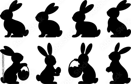 Easter Bunny Silhouette Collection Vector Set