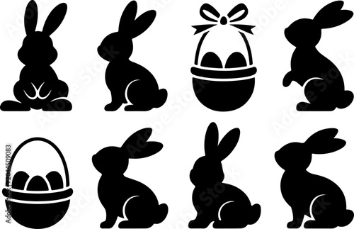 Easter Bunny Silhouette Collection Vector Set