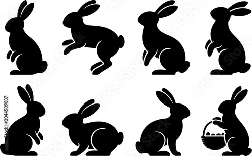Easter Bunny Silhouette Collection Vector Set