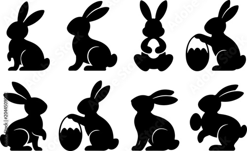 Easter Bunny Silhouette Collection Vector Set
