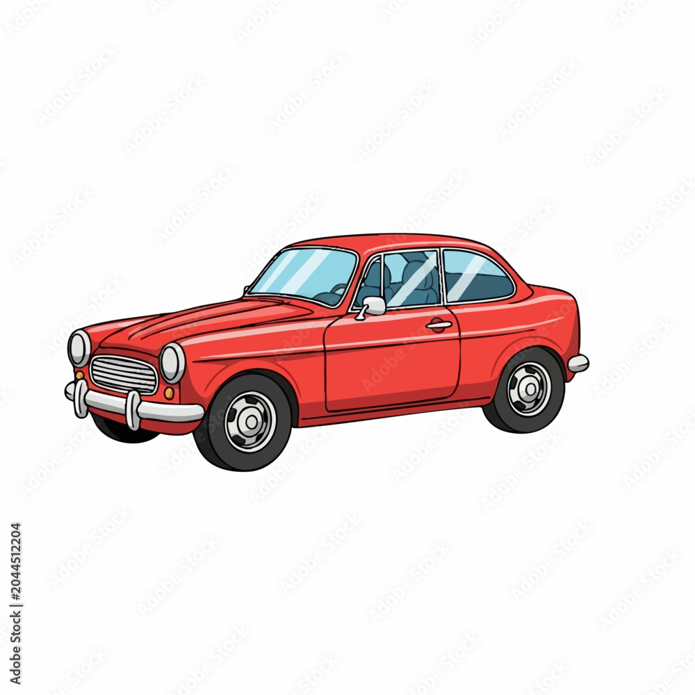 Fototapeta premium Vintage Red Car Sticker Vector Illustration