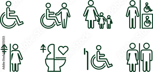Cuadro en lienzo Accessible restroom icons for disabled, family, and unisex restrooms, gender symbols, inclusive and convenient facilities