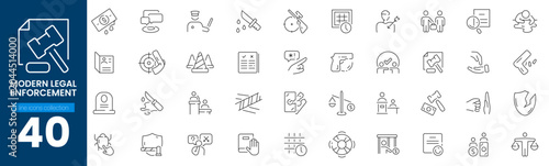 Schilderij op canvas Modern legal enforcement line icons collection with 40 crime and justice symbols