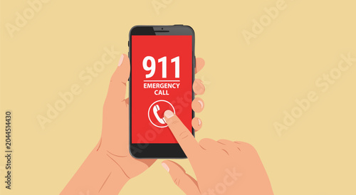 Tableau sur toile Vector illustration of a person's hand holding a smartphone displaying an emerge