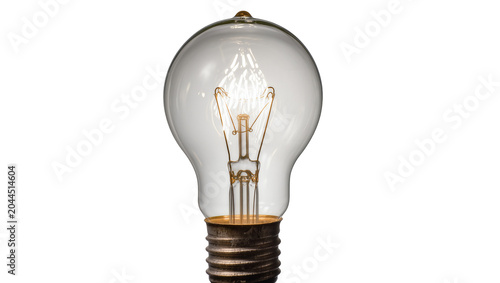 Tableau sur toile Clear glass incandescent light bulb with metal screw base