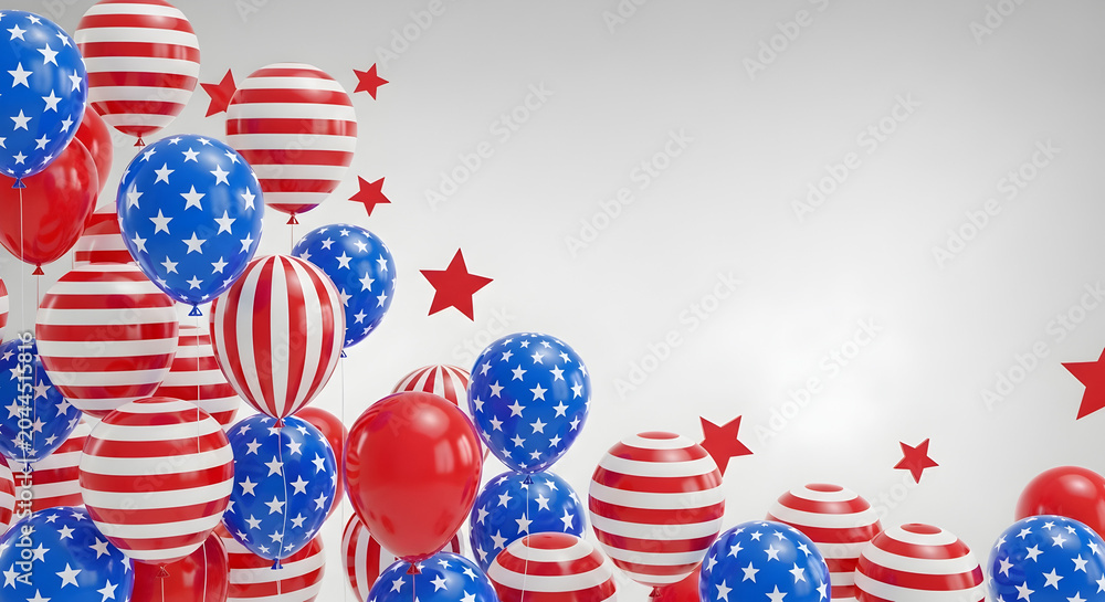Obraz premium Festive patriotic balloons in red white and blue with stars for fourth of July celebrations