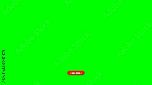 Red subscribe button animation changing to grey subscribed state on a vibrant green screen background for video channel growth footage