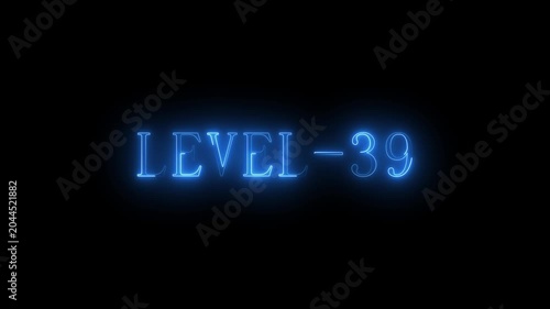 Level 39 neon text sign in bright blue glowing style thirty nine gaming progress