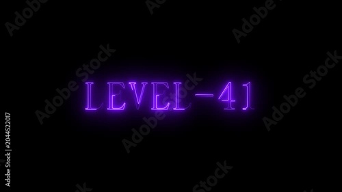 Level 41 glowing purple neon text design on black background number sign light