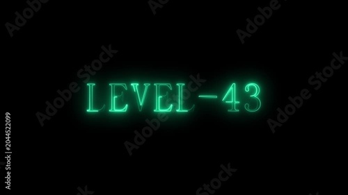 Level 43 glowing cyan neon text design on black background number sign light