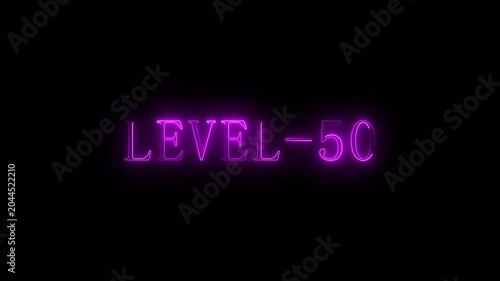 Level 50 neon text sign in bright purple glowing style fifty gaming progress