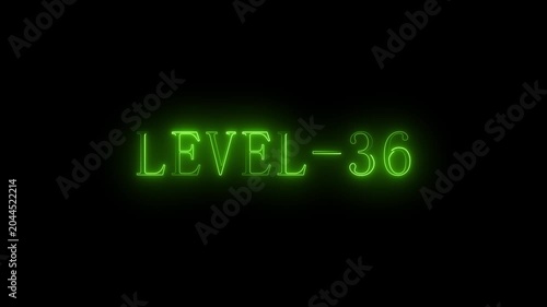 Level 36 neon text sign in bright green glowing style thirty six gaming progress