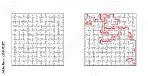 Interactive maze design with pathways highlighted in red  