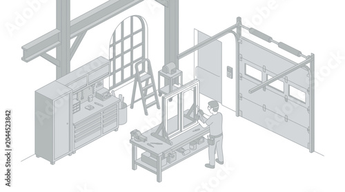 Craftsman Assembling Window in Workshop