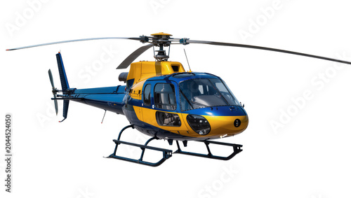 Foto Blue and yellow helicopter with skids and rotor blades