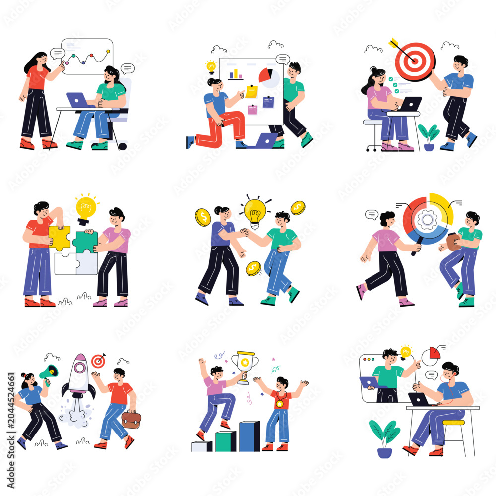 Fototapeta premium Teamwork vector illustration set 03