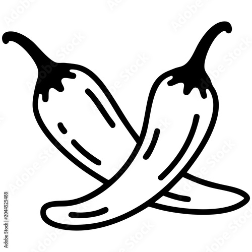 Tableau sur toile Black Chili Pepper Illustration With Pointed Tips and Textured Stem Caps Isolate
