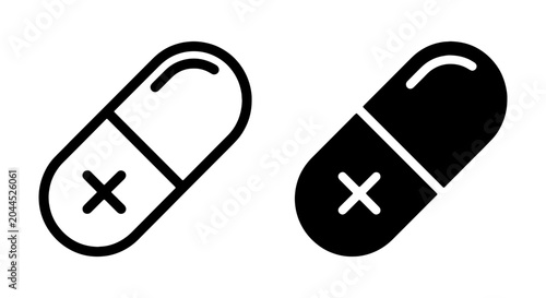 Schilderij op canvas Pill Icon Set, Medical Capsule Symbols, Health Care Vector Graphics, Pharmaceuti
