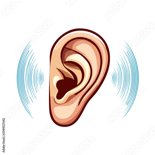 Human ear with sound waves illustration