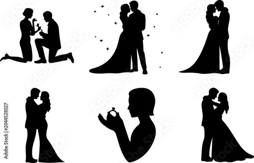 Romantic Couple Silhouette Collection Vector