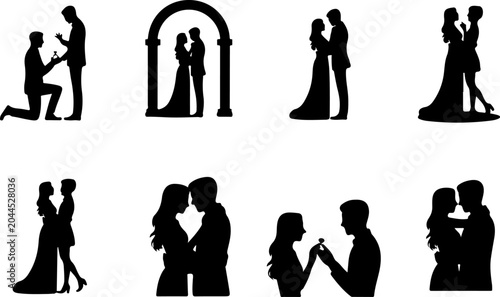 Romantic Couple Silhouette Collection Vector