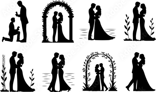 Romantic Couple Silhouette Collection Vector