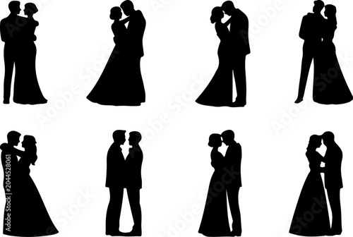Romantic Couple Silhouette Collection Vector
