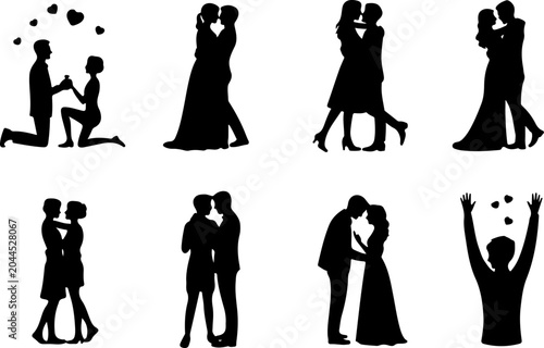 Romantic Couple Silhouette Collection Vector