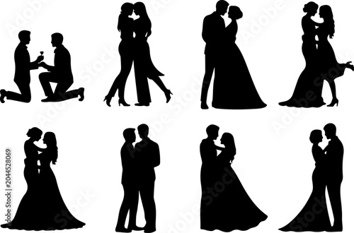 Romantic Couple Silhouette Collection Vector