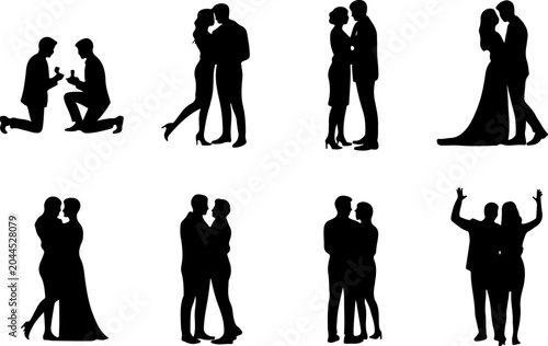 Romantic Couple Silhouette Collection Vector
