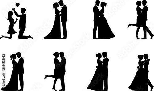 Romantic Couple Silhouette Collection Vector
