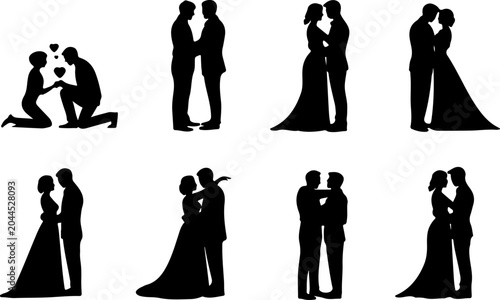 Romantic Couple Silhouette Collection Vector