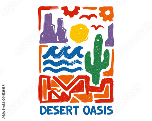 Fotografie Desert oasis vintage print design for t shirt