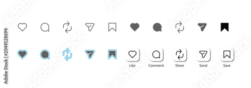 Social Media Interaction Icons Set Like Comment Share Send Save Vector