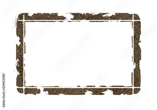 Rectangular frame with a rough, brown dirt texture and thin white intersecting grid lines isolated on a solid black background