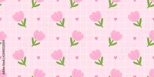 Bg pattern cute with a gingham seamless design daisy motifs for a kawaii flower summer nature look. Love easter chamomile girl print features a fun background illustration of small pink.