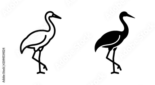 Fotografie Elegant Crane Icons, Minimalist Bird Silhouettes, Vector Art for Nature and Wild