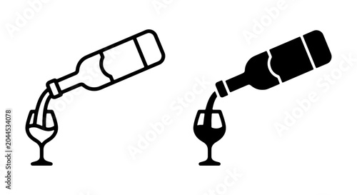 Konstfotografi Wine Pouring Icon Set, Beverage Alcohol Drink Vector Graphics, Restaurant Bar Ce