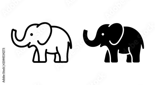 Elephant Icons: Simple Outline and Solid Black Vector Graphics for Wildlife and Safari Themes