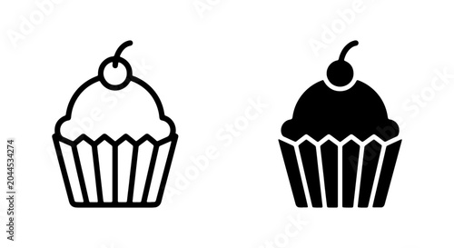 Cupcake Icons: Sweet Treat Vector Graphics, Outline and Solid Fill Styles