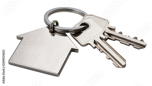 House shaped keychain with two silver keys
