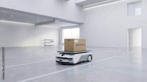 Autonomous Delivery Robot Transporting Logistics Box in Modern Warehouse
