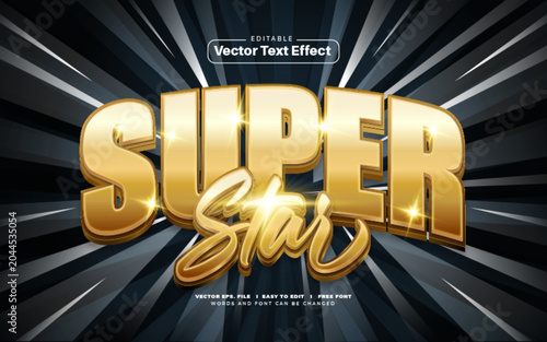 Photos 3D Gold Super Star Vector Text Effect