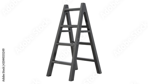 Schilderij op canvas Dark gray wooden A-frame stepladder with four steps