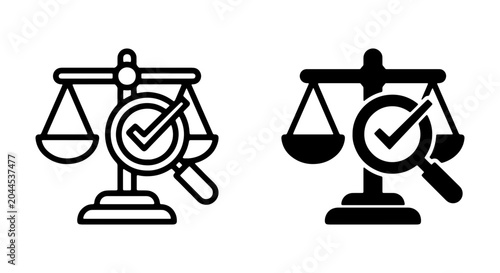 Bild auf Leinwand Scales of Justice Icons, Legal Balance Magnified, Law Symbol Vector Set